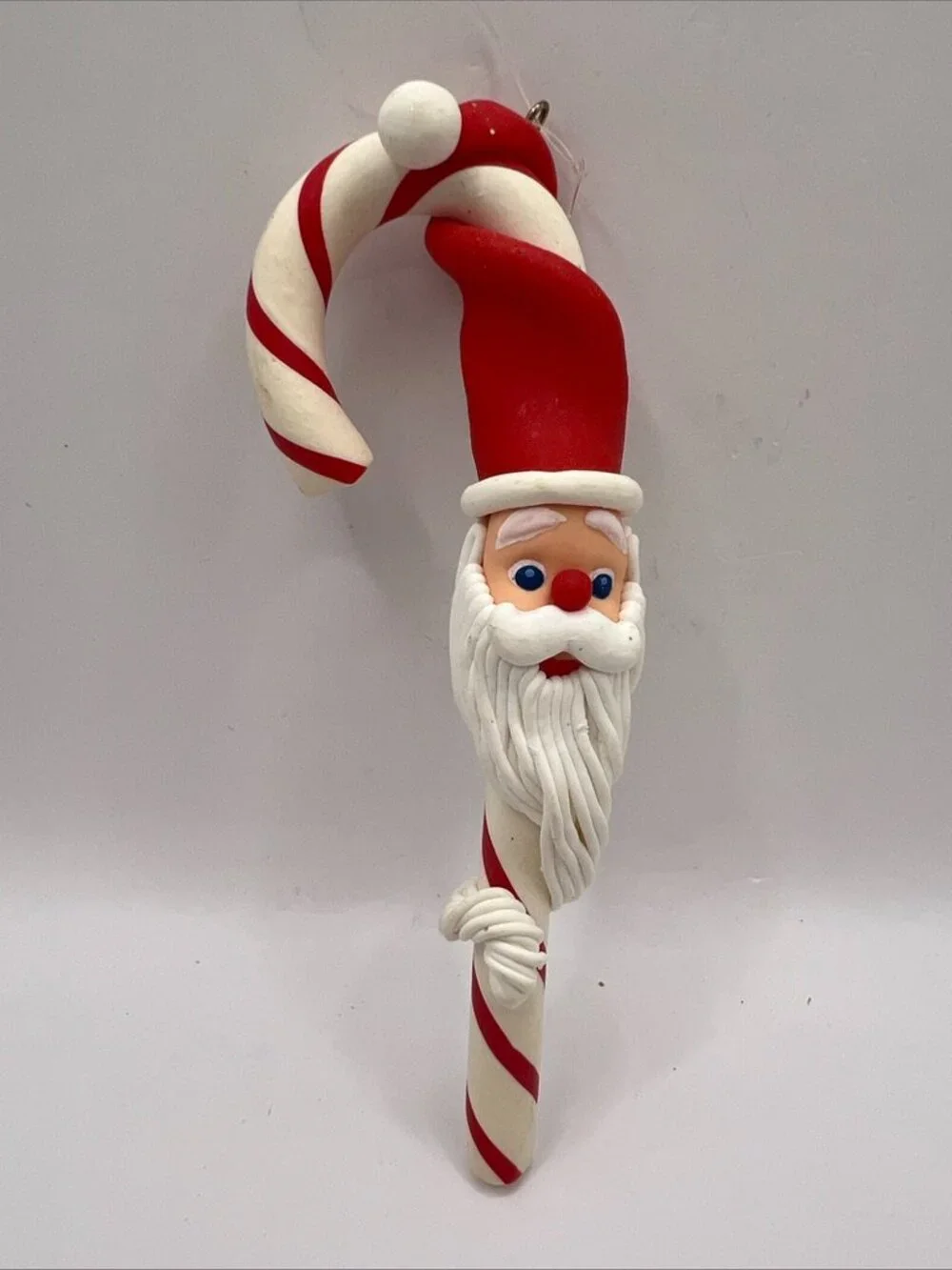 Candy Cane with Santa Face Christmas Ornament Rubber Cartoon Santa 7”